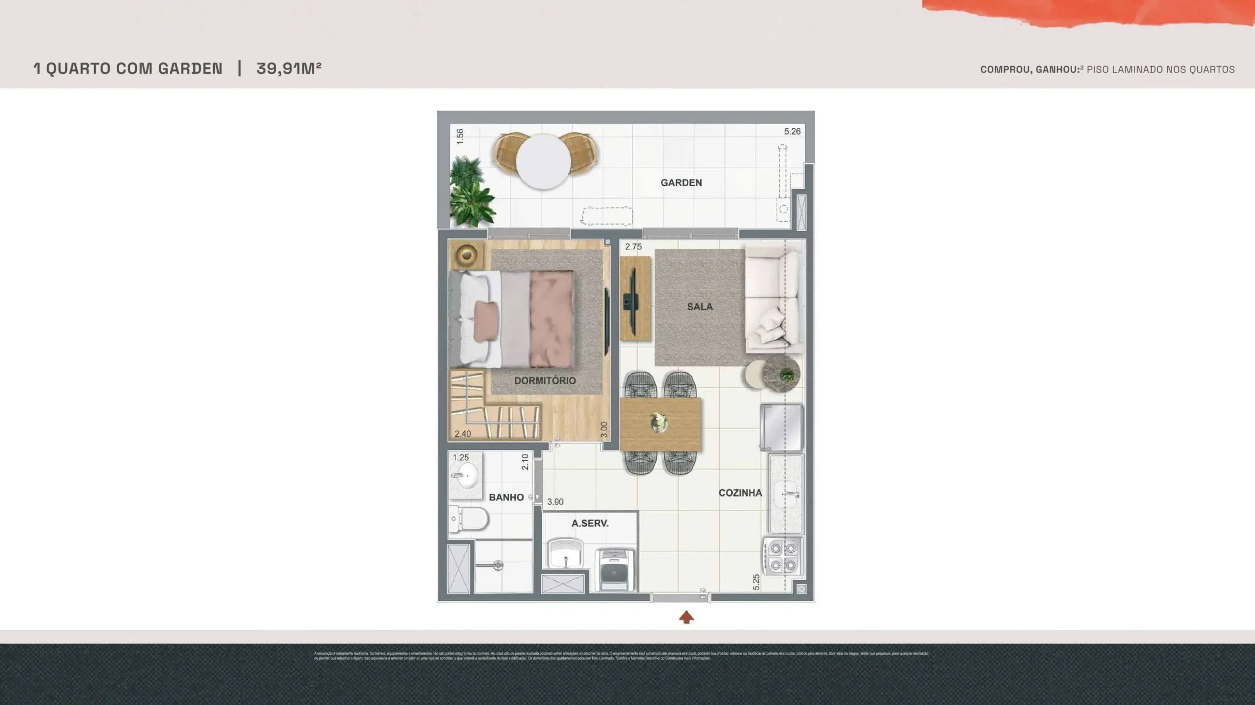 Apartamento 2 quartos Garden — 39,91 m²