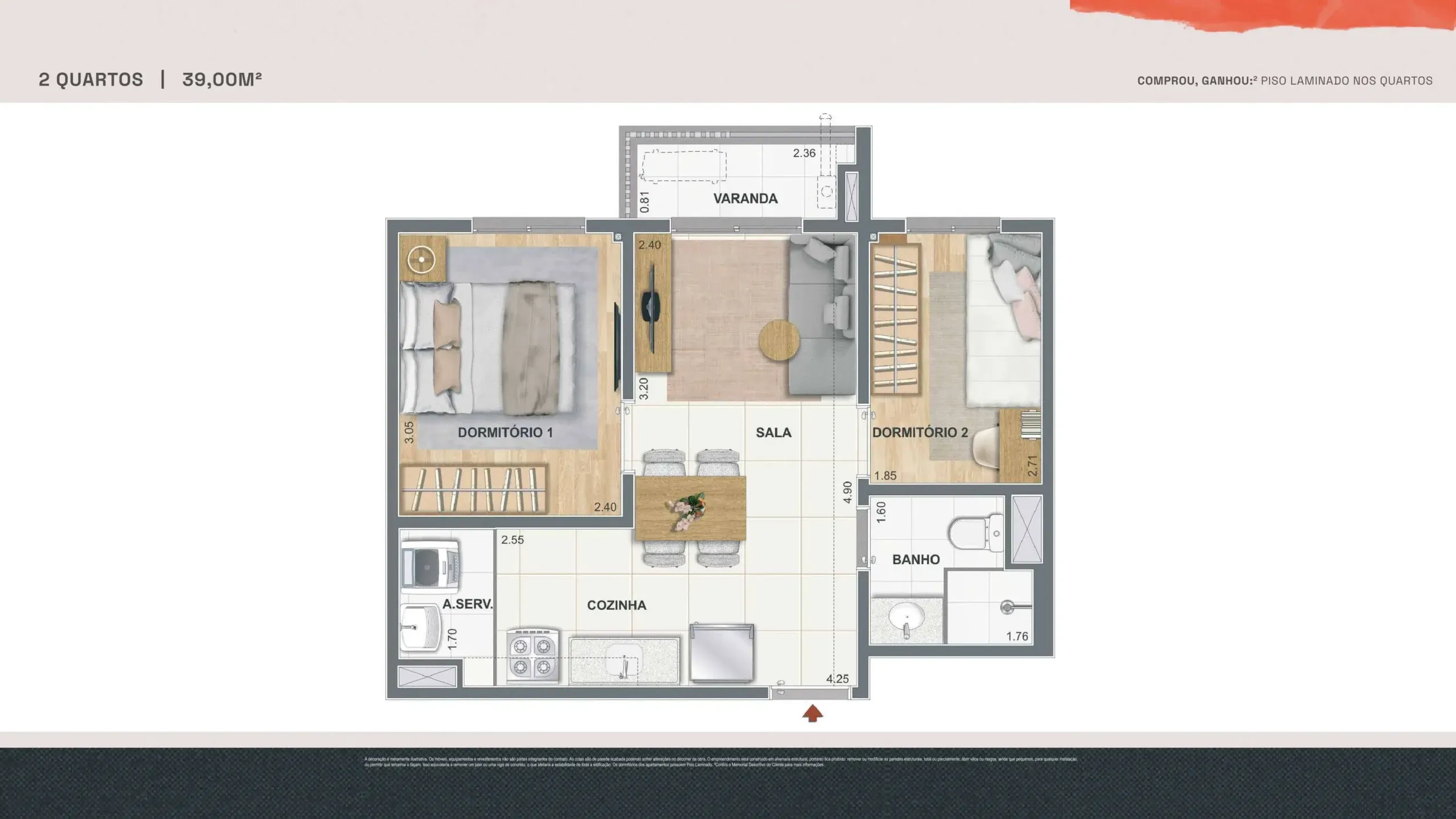 Apartamento 2 quartos — 39,00 m²