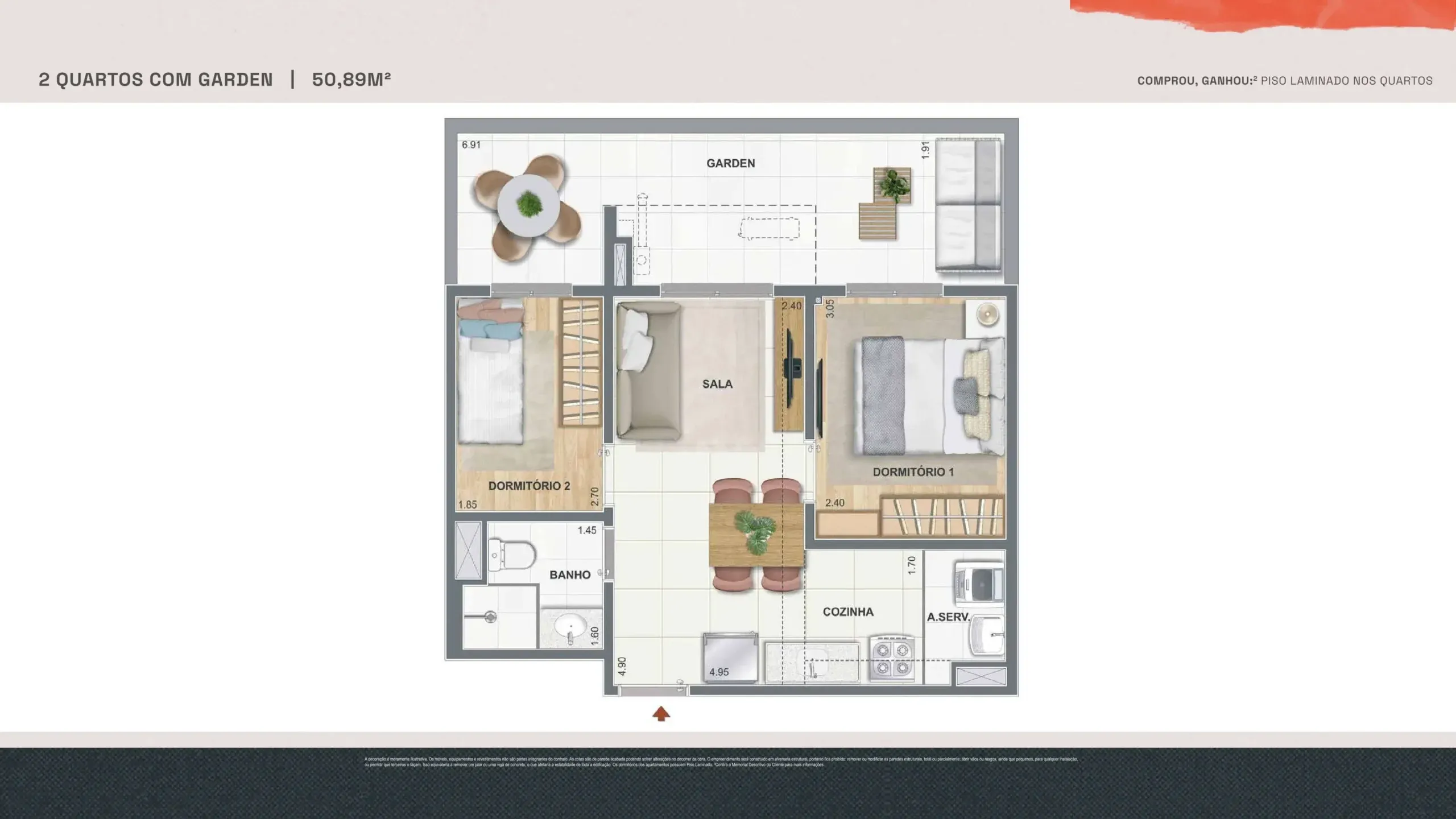 Apartamento 3 quartos Garden — 50,89 m²