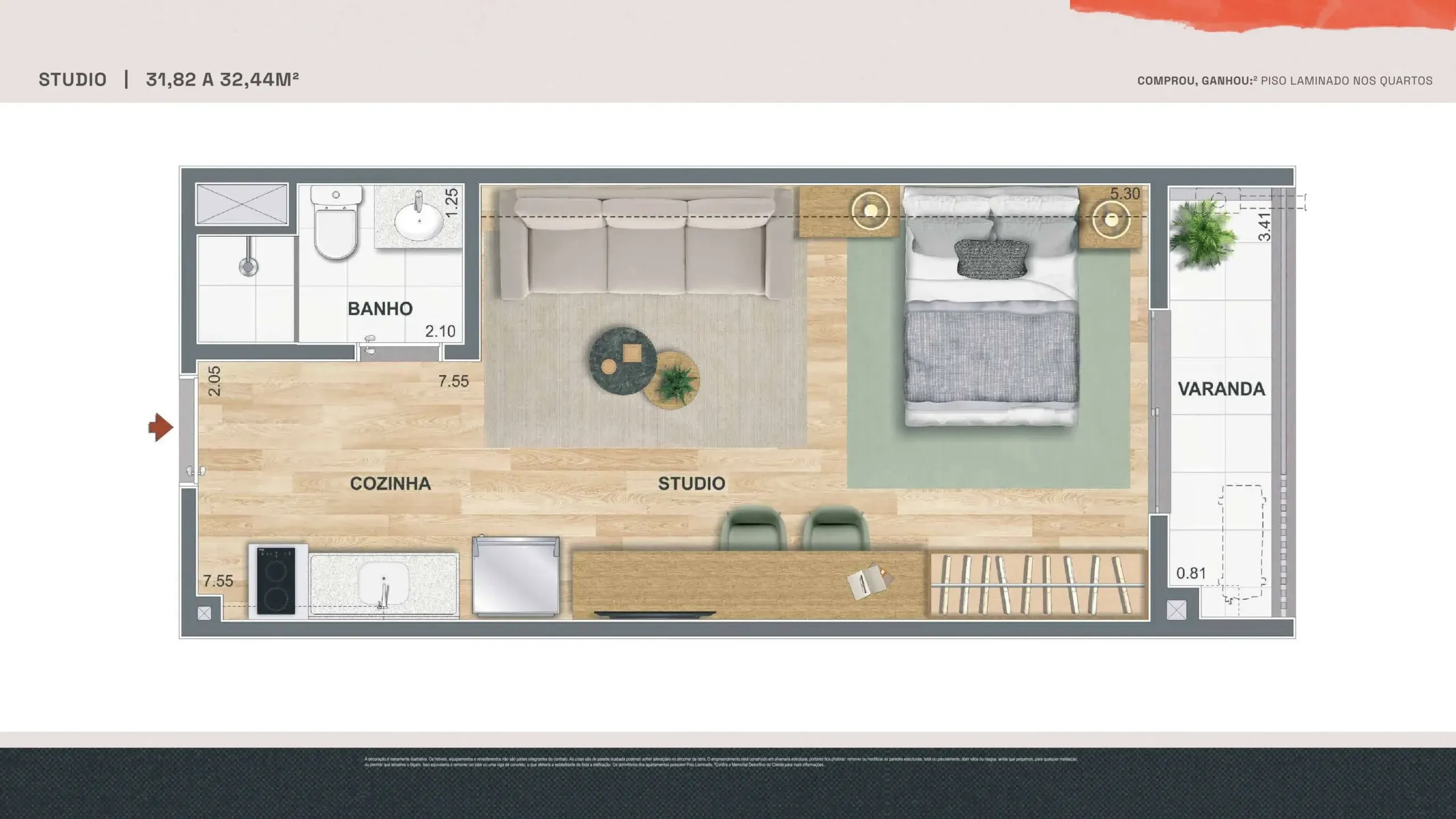 Studio 32,44 m²